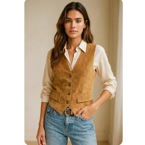 Vintage Tan Suede Leather Vest 100% Genuine Leather 90s Minimalist Preppy